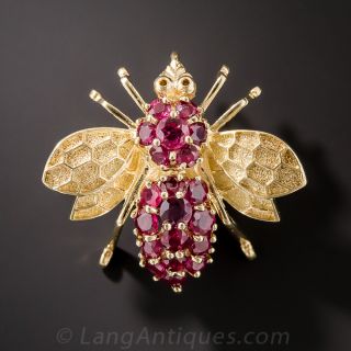 Mid-Century Ruby Bumble Bee Brooch / Pendant