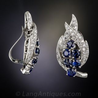Mid-Century Sapphire and Diamond Clip Earrings