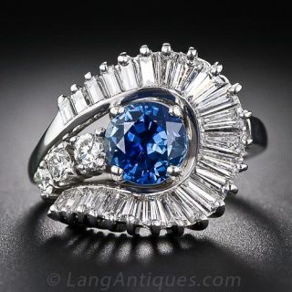 Mid-Century Sapphire and Diamond Cocktail Ring