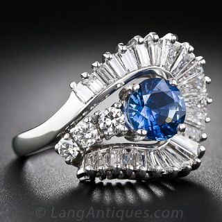 Mid-Century Sapphire and Diamond Cocktail Ring
