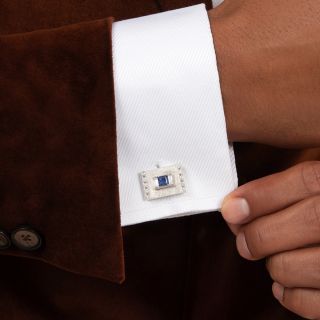  Mid-Century Sapphire and Diamond Cufflinks
