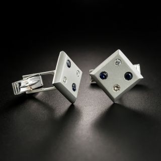 Mid-Century Sapphire and Diamond Domino / Dice Cuff Links - 2