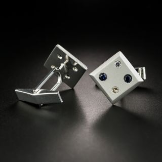 Mid-Century Sapphire and Diamond Domino / Dice Cuff Links