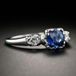 Mid-Century Sapphire and Diamond Engagement Ring