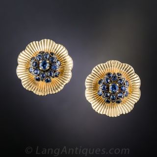 Mid-Century Sapphire Cluster Clip Earrings