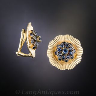 Mid-Century Sapphire Cluster Clip Earrings
