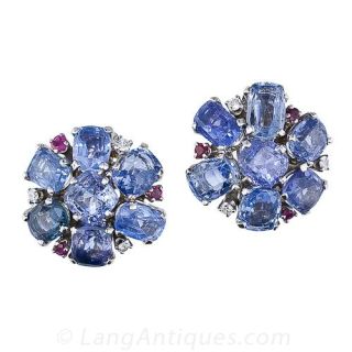 Mid-Century Sapphire Cluster Earrings