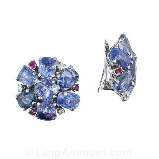 Mid-Century Sapphire Cluster Earrings