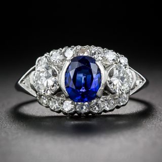 Mid-century Sapphire, Platinum and Diamond Ring