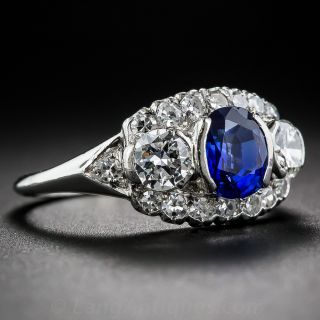 Mid-century Sapphire, Platinum and Diamond Ring