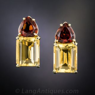  Mid-Century Style Golden and Madeira Citrine Earrings