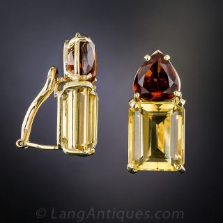  Mid-Century Style Golden and Madeira Citrine Earrings