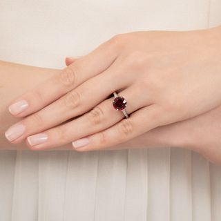 Mid-Century-Style Red Tourmaline and Diamond Ring