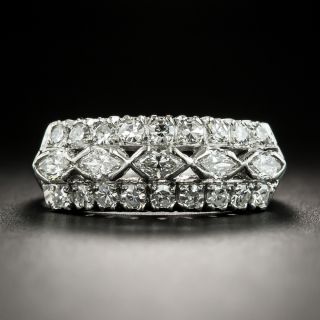 Mid-Century Three-  Row Diamond Platinum Band Ring - 2