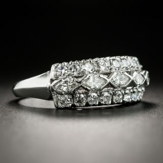 Mid-Century Three-  Row Diamond Platinum Band Ring