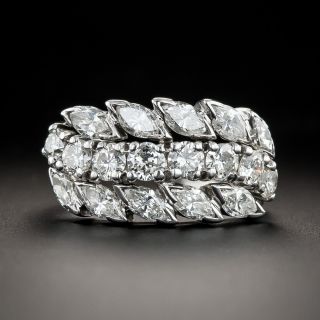 Mid-Century Three-Row Marquise and Round Diamond Ring - 8