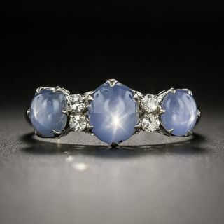 Mi-Century Three-Stone Star Sapphire and Diamond Ring - 2
