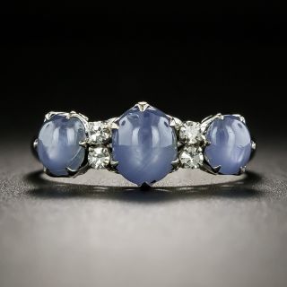 Mid-Century Three-Stone Star Sapphire and Diamond Ring