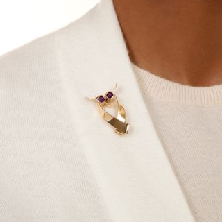 Mid-Century Tiffany & Co. Amethyst Owl Brooch