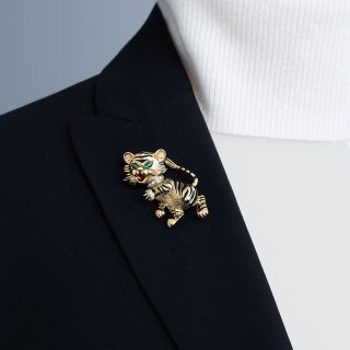 Mid-Century Tiger Cub Enamel and Diamond Brooch by Martine