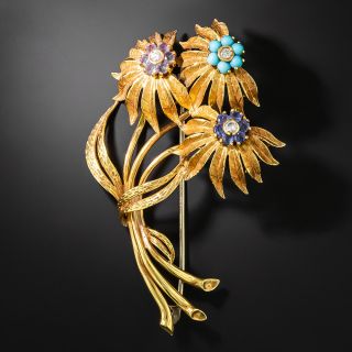 Mid-Century Triple Flower Brooch - 2