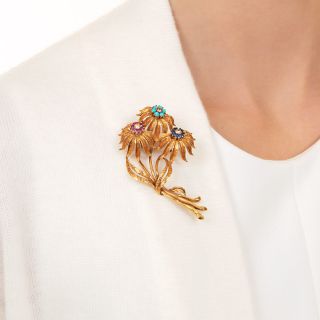 Mid-Century Triple Flower Brooch