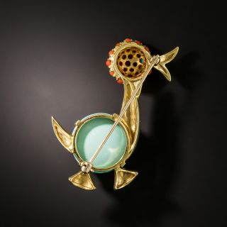 Mid-Century Turquoise and Coral Duck Pin