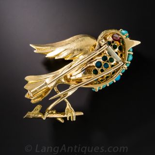 Mid-Century Turquoise Bird Brooch