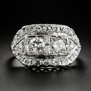 Mid-Century Twin-Stone Platinum Diamond Ring - 1