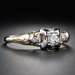 Mid-Century Two-Tone .13 Carat Diamond Engagement Ring