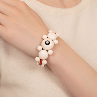 Mid-Century Two-Tone Coral and Diamond Bracelet