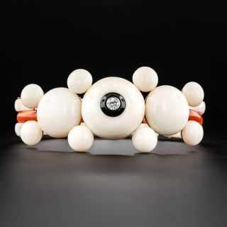 Mid-Century Two-Tone Coral and Diamond Bracelet - 2