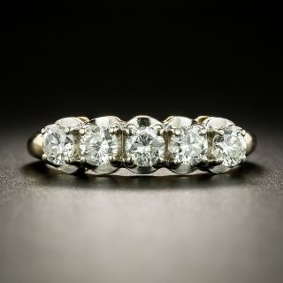 Mid-Century Two-Tone Five Diamond Wedding Band - 2
