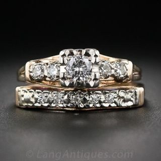 Mid-Century  Two-Tone Gold and Diamond Wedding Set - 2