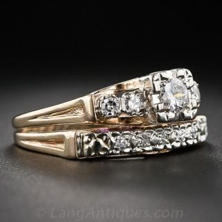 Mid-Century  Two-Tone Gold and Diamond Wedding Set