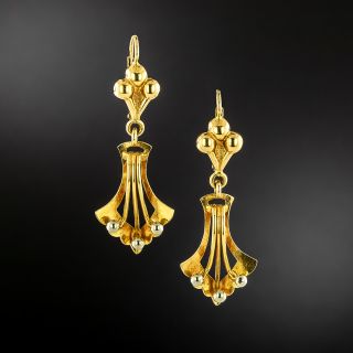 Mid-Century Two-Tone Gold Dangle Earrings  - 2