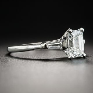 Mid-Century Vintage .93 Carat Emerald-Cut Diamond Platinum Engagement Ring