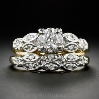 Mid-Century Vintage Diamond Wedding Set