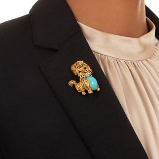 Mid-Century Whimsical Blue-Bellied Dog Brooch