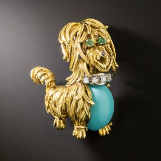 Mid-Century Whimsical Blue-Bellied Dog Brooch - 2