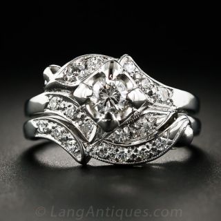 Mid-Century White Gold and Diamond Wedding Set
