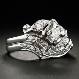 Mid-Century White Gold and Diamond Wedding Set