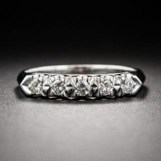 Mid-Century White Gold and Five Diamond Wedding Band