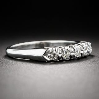 Mid-Century White Gold and Five Diamond Wedding Band