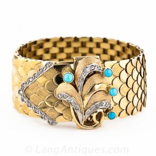 Mid-Century Wide Gold Bracelet