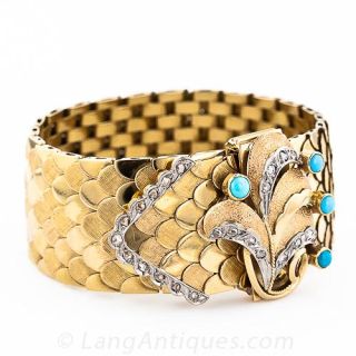 Mid-Century Wide Gold Bracelet