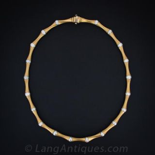 Mid-Century Yellow Gold and Pearl 'Bone' Necklace and Bracelet
