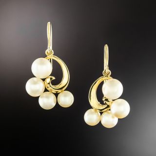 Mid-Century Pearl Cluster Dangle Earrings - 2