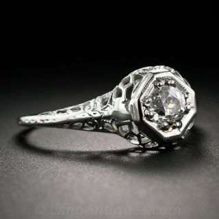 Mine-Cut Diamond Filigree Engagement Ring