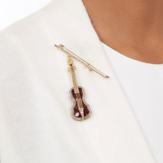Miniature Stradivarius Violin Brooch with Diamonds